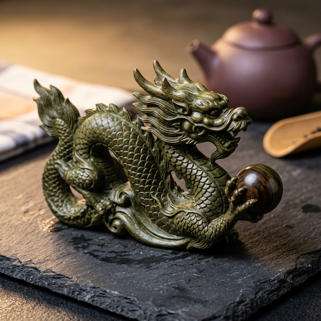 Hand-Carved Green Sandalwood Azure Dragon Tea Pet